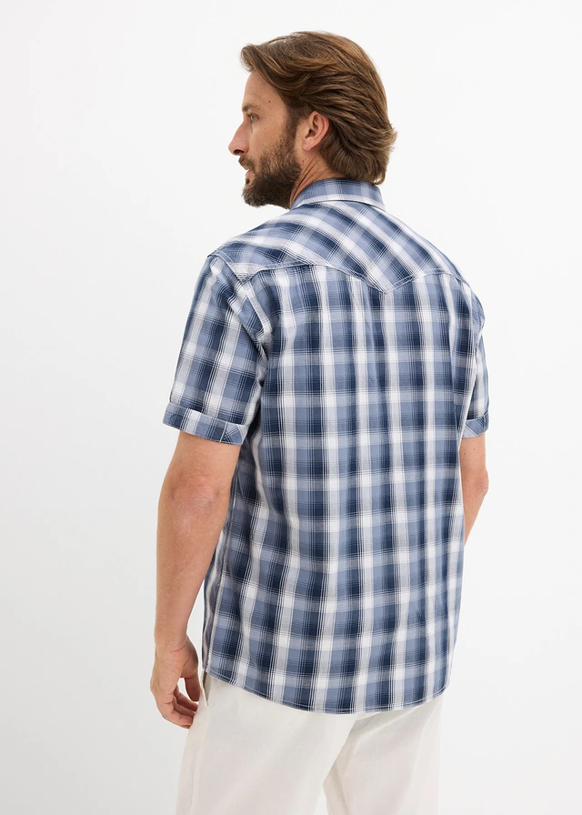 Chemise manches courtes à poches plaquées • blanc-bleu foncé carreaux • product-page.page-title-suffix