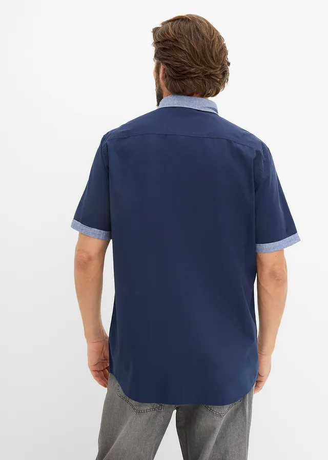 Overhemd met korte mouwen in 2-in-1-look, Kleur: donkerblauw