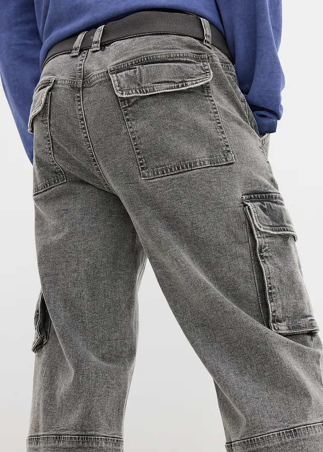 3/4 cargo stretchjeans met riem, relaxed fit • lichtgrijs denim • product-page.page-title-suffix