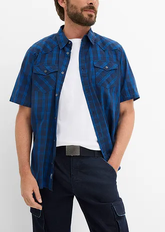 3/4-es sztreccsfarmer övvel, Relaxed Fit • sötétkék denim • bonprix áruház