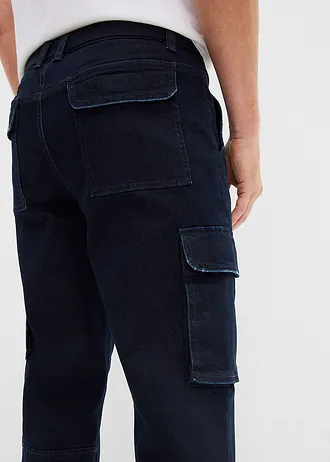 3/4 strečové cargo džíny s páskem, Relaxed Fit • tmavě modrý denim • bonprix obchod