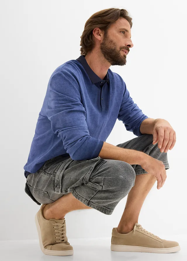 ¾ džínsy cargo, s opaskom, relaxed fit • svetlosivá denim • obchod bonprix