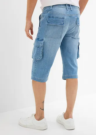 Bermude cargo lungi din denim subțire, cu talie elastică, Regular Fit, culoare: bleu denim
