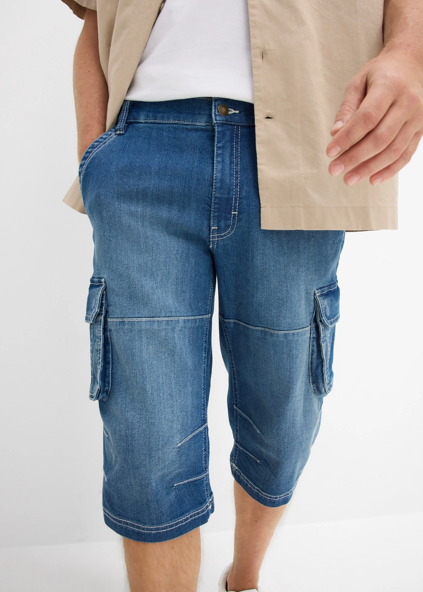 Lichte lange bermuda van denim met elastische tailleband, regular fit • blauw denim • bonprix online shop