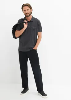 Poloshirt in gewassen look, korte mouw, Kleur: zwart/leisteengrijs gestreept