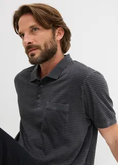 Poloshirt in gewassen look, korte mouw • zwart/leisteengrijs gestreept • bonprix online shop