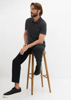 Poloshirt in gewassen look, korte mouw • zwart/leisteengrijs gestreept • bonprix online shop