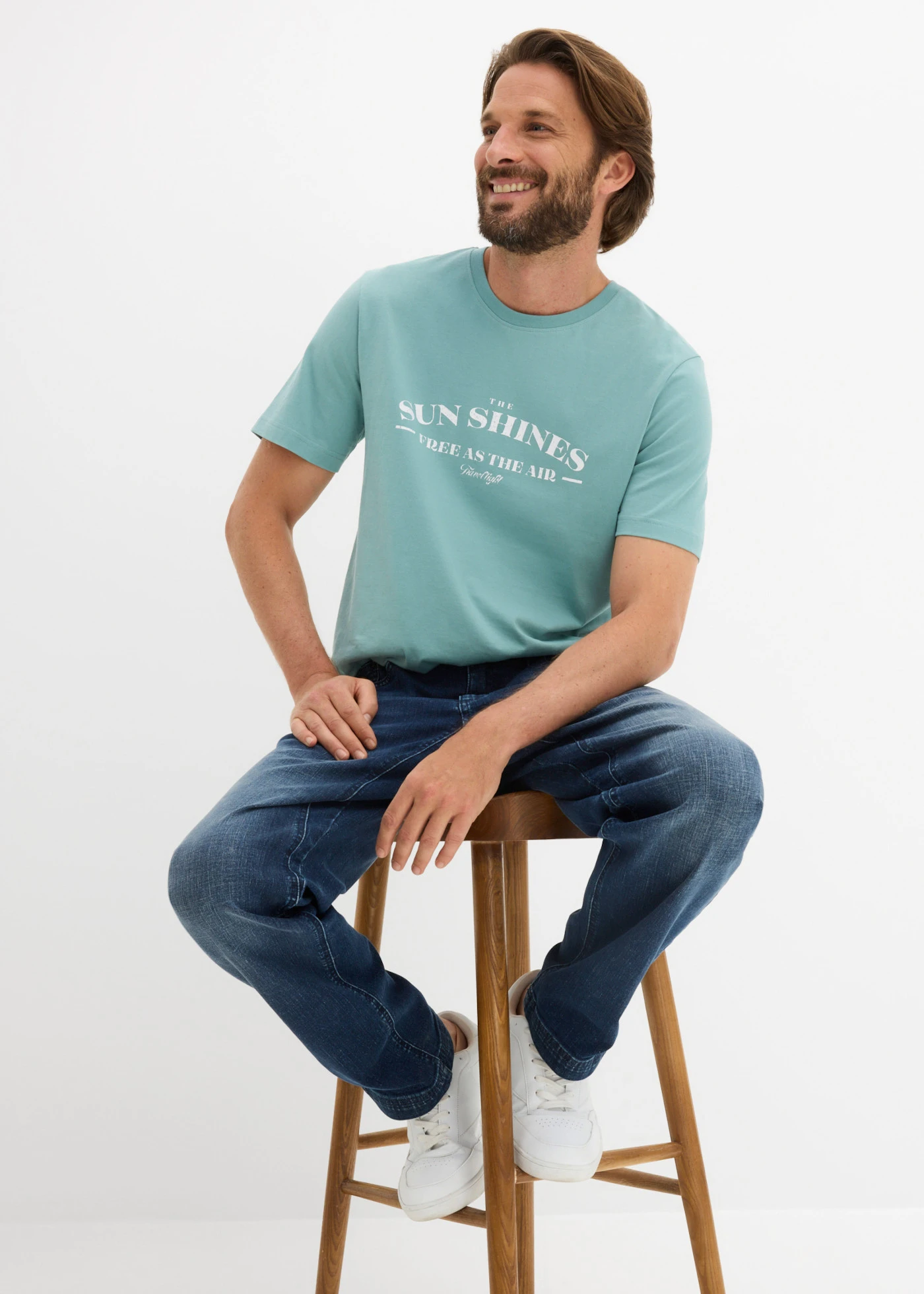 T-shirt van puur biologisch katoen • mineraalblauw met print • bonprix online shop