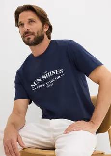 T-shirt z czystej bawełny organicznej • granatowy z nadrukiem • sklep bonprix