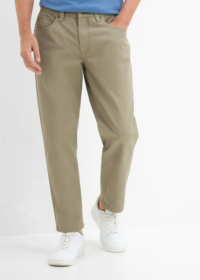 Pantaloni twill din bumbac 100%, regular fit, straight • oliv deschis • magazin bonprix