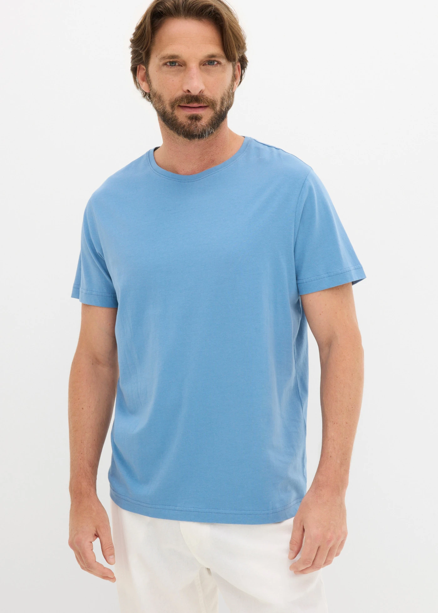 Lot de 5 T-shirts • bleu mat + bleu jean + indigo clair + bleu foncé + gris chiné • Boutique bonprix