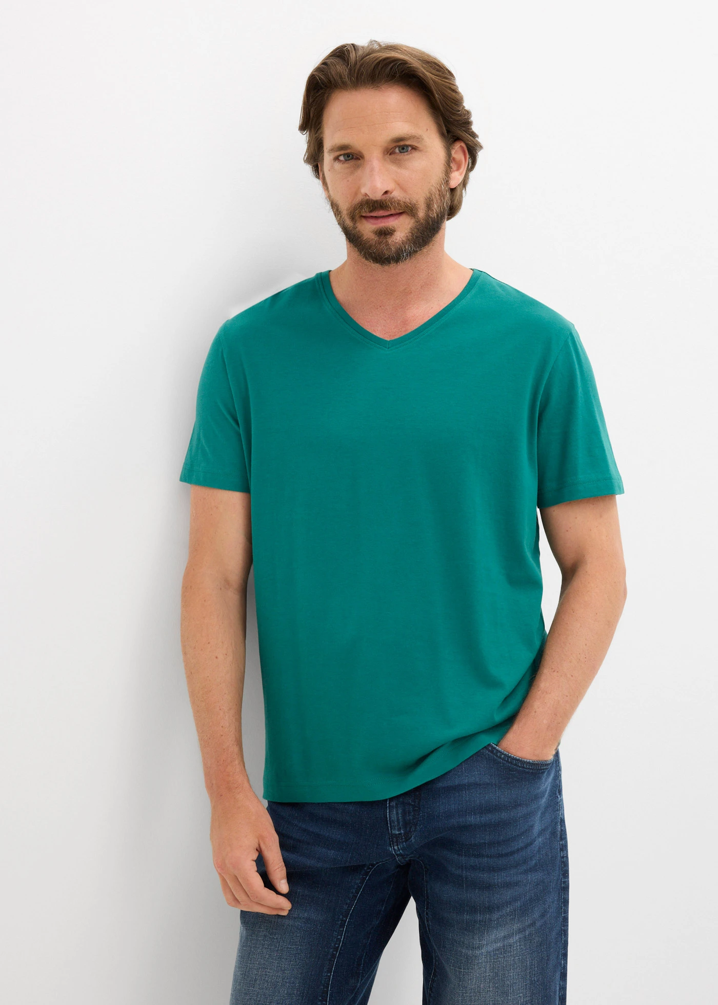 Tricou cu decolteu în V (set/3 buc.) • petrol+gri-verde+bleumarin • magazin bonprix