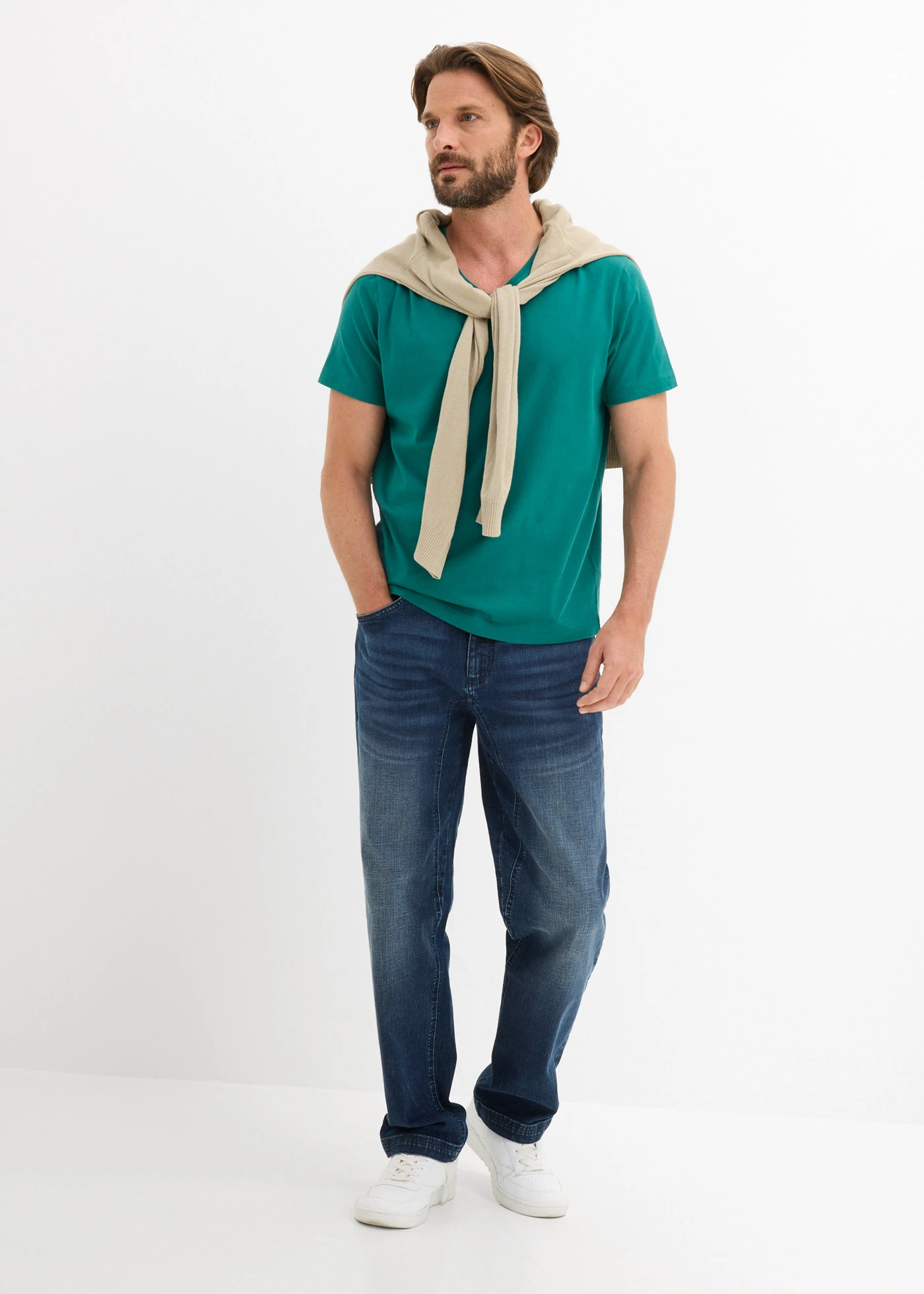 Tricou cu decolteu în V (set/3 buc.) • petrol+gri-verde+bleumarin • magazin bonprix