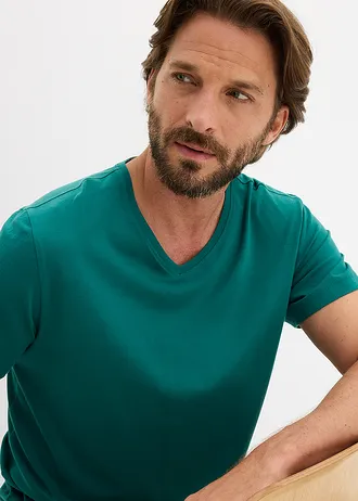 T-shirt z dekoltem w serek (3 szt.) • niebieskozielony +szarozielony+ciemnoniebieski • sklep bonprix