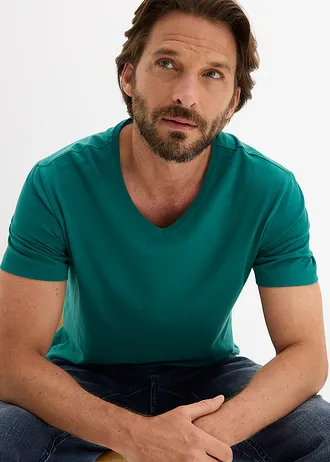 Lot de 3 T-shirts col V • pétrole + gris vert + bleu foncé • Boutique bonprix