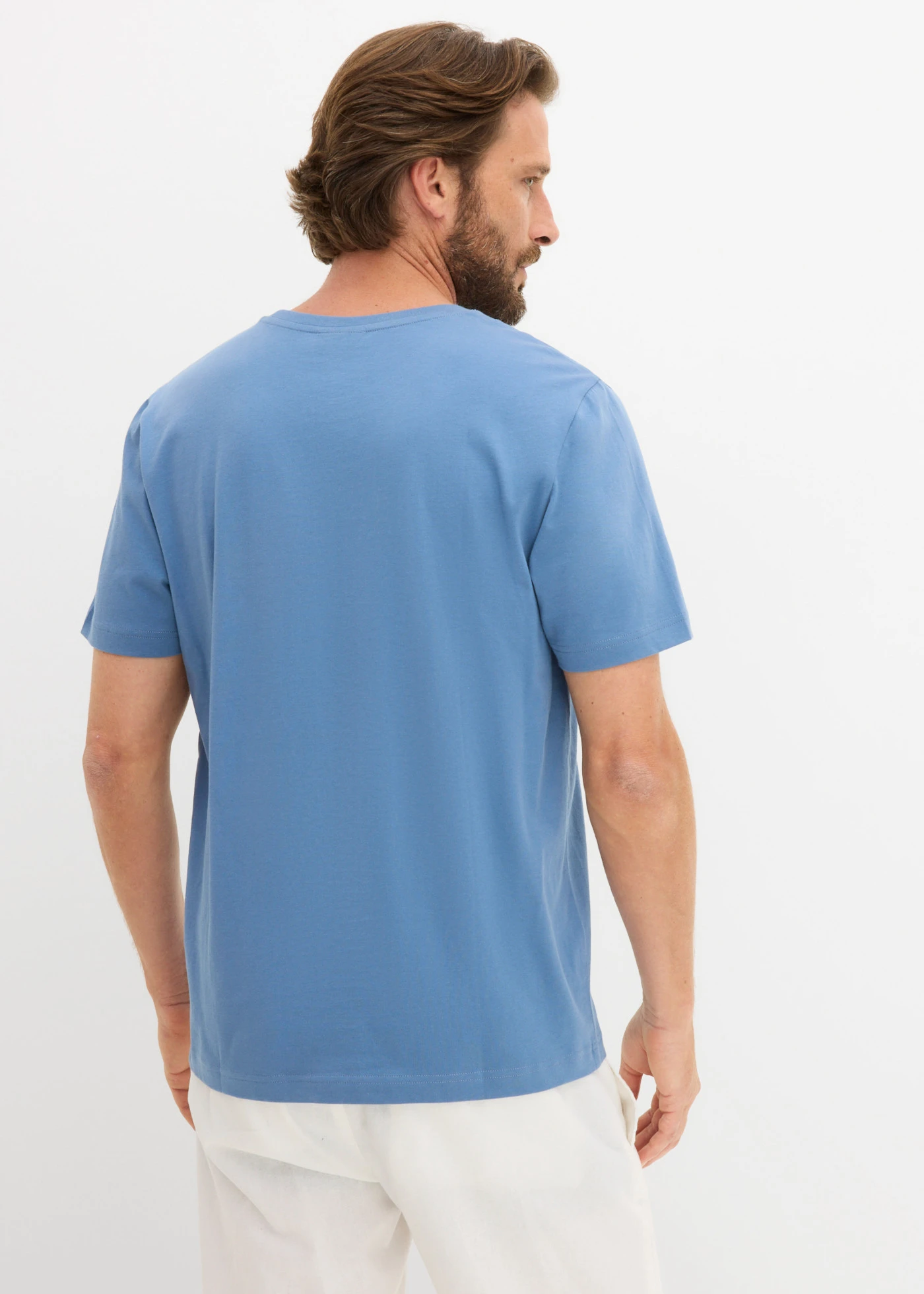 T-shirt z czystej bawełny • niebieski jeans z nadrukiem • sklep bonprix