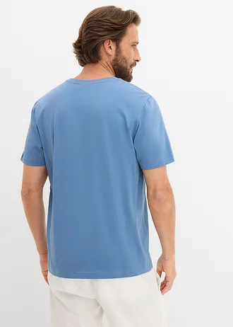 Tričko z čisté bavlny, barva: džínově modrá s potiskem