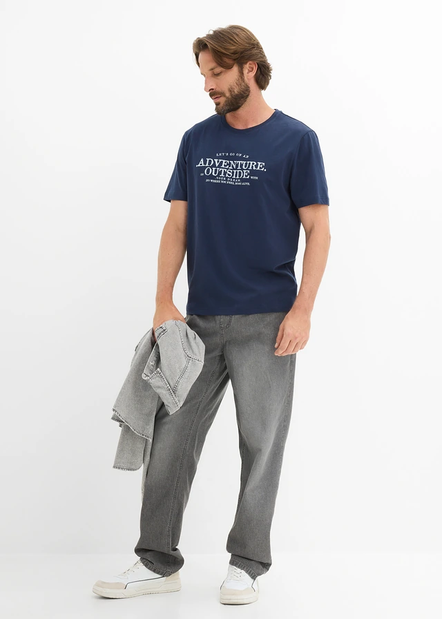 T-shirt 100% coton, Couleur: bleu foncé imprimé