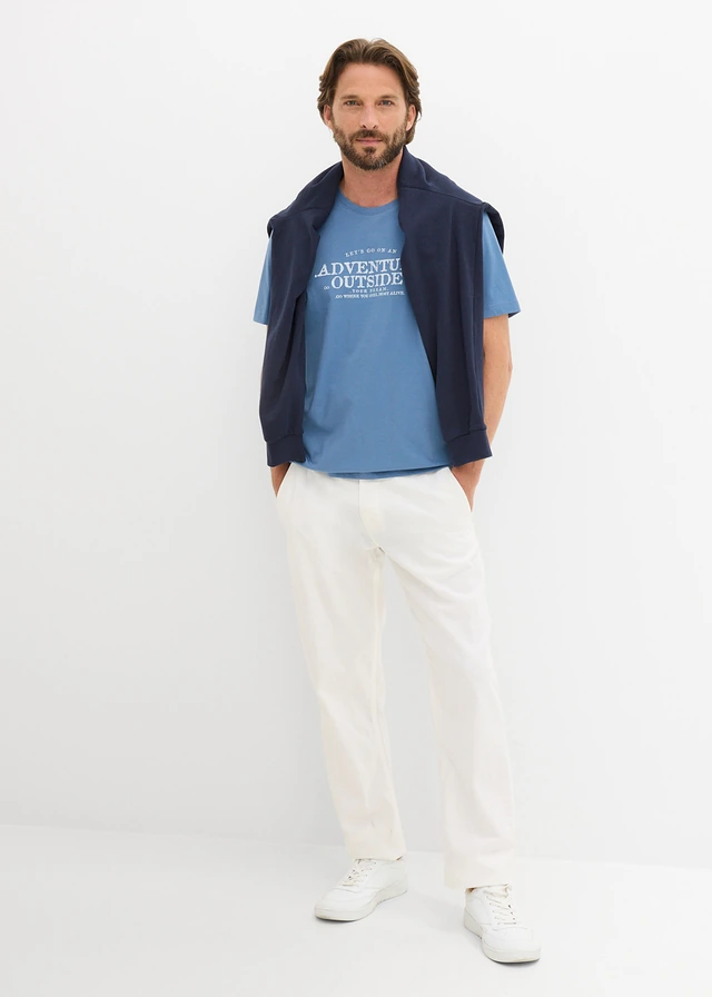 T-shirt 100% coton, Couleur: bleu jean imprimé