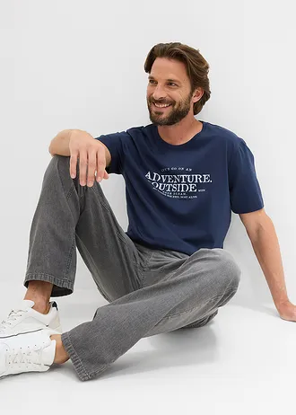 Tričko z čisté bavlny • tmavě modrá s potiskem • bonprix obchod