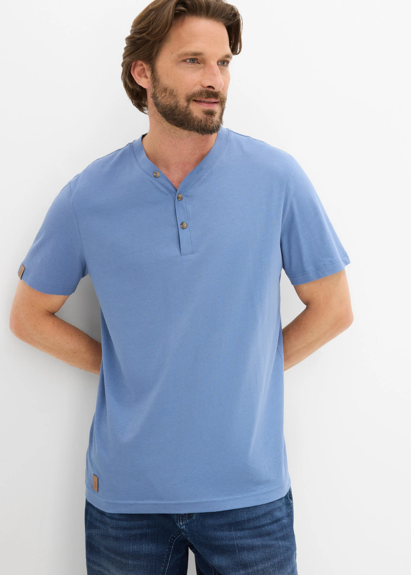 Henley shirt van puur biologisch katoen (set van 2) • jeansblauw+donkerblauw • bonprix online shop