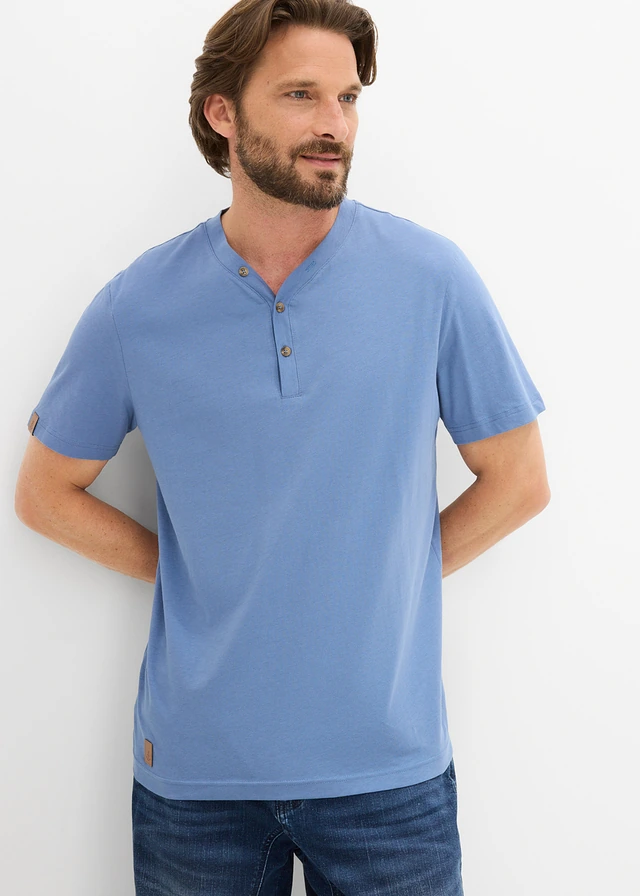 Lot de 2 T-shirts col tunisien 100 % coton • bleu jean + bleu foncé • product-page.page-title-suffix