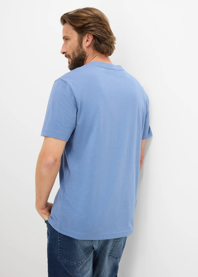 Lot de 2 T-shirts col tunisien 100 % coton, Couleur: bleu jean + bleu foncé