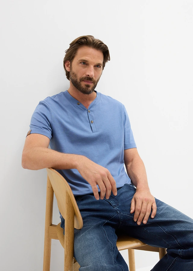 Lot de 2 T-shirts col tunisien 100 % coton • bleu jean + bleu foncé • product-page.page-title-suffix