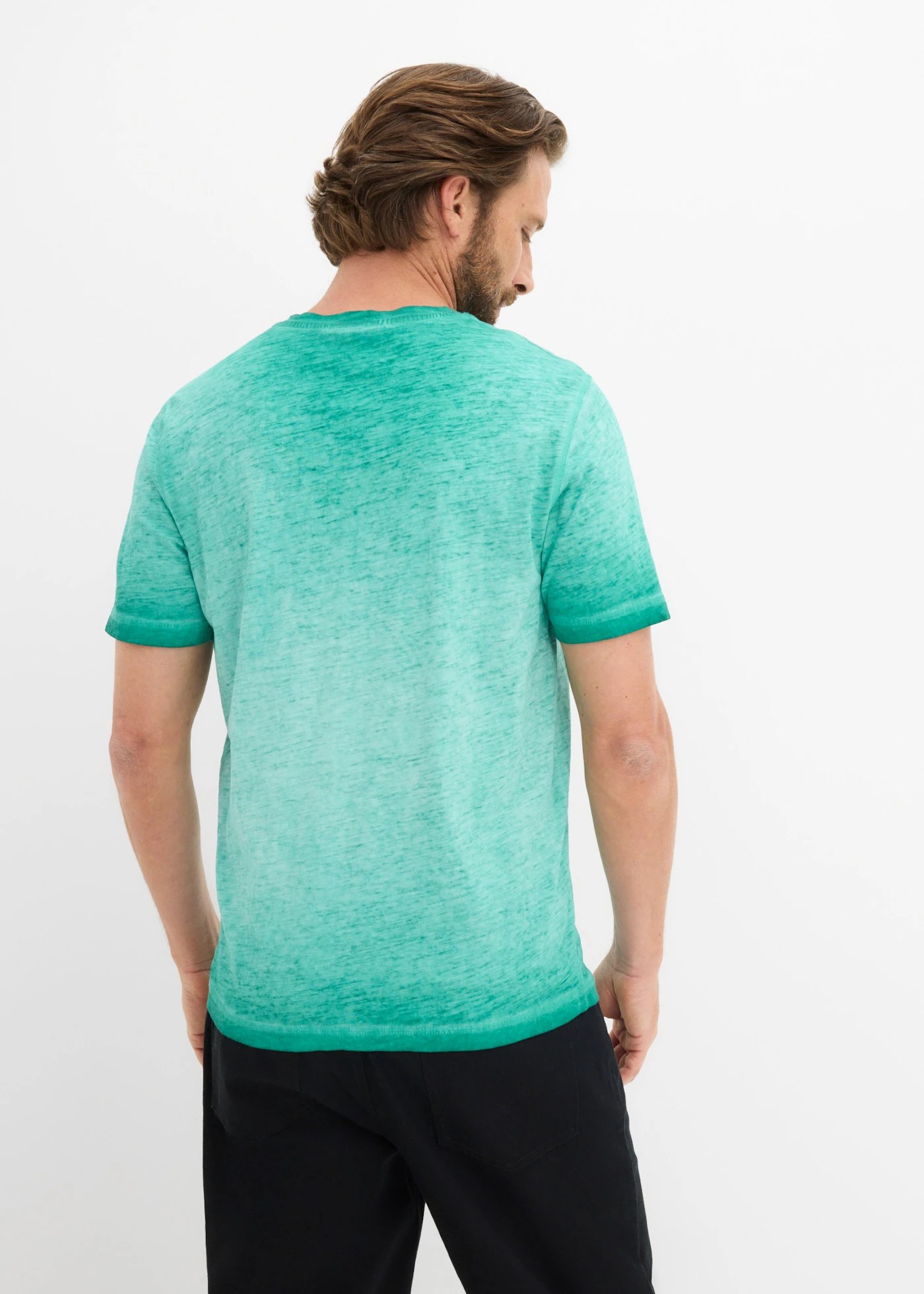 T-shirt col tunisien 100% coton, aspect délavé • vert pacifique used • Boutique bonprix