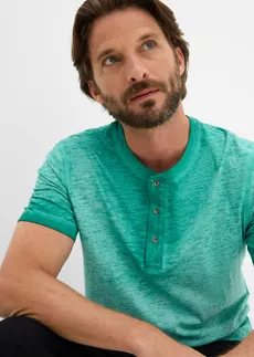 Henley shirt van biologisch katoen in washed out look • pacifisch groen used • bonprix online shop