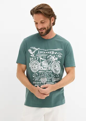 T-shirt z czystej bawełny (2 szt.) • ciemnoniebieski+szarozielony z nadrukiem • sklep bonprix