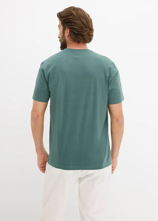 Lot de 2 T-shirts 100% coton, Couleur: bleu foncé+gris vert imprimé