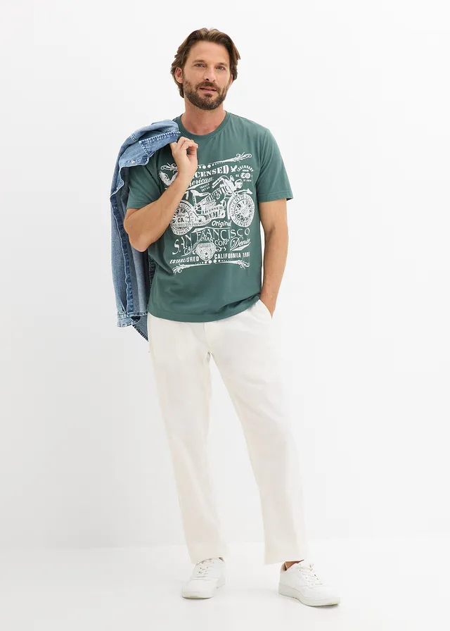 Lot de 2 T-shirts 100% coton, Couleur: bleu foncé+gris vert imprimé