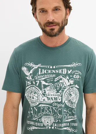 Lot de 2 T-shirts 100% coton • bleu foncé+gris vert imprimé • Boutique bonprix