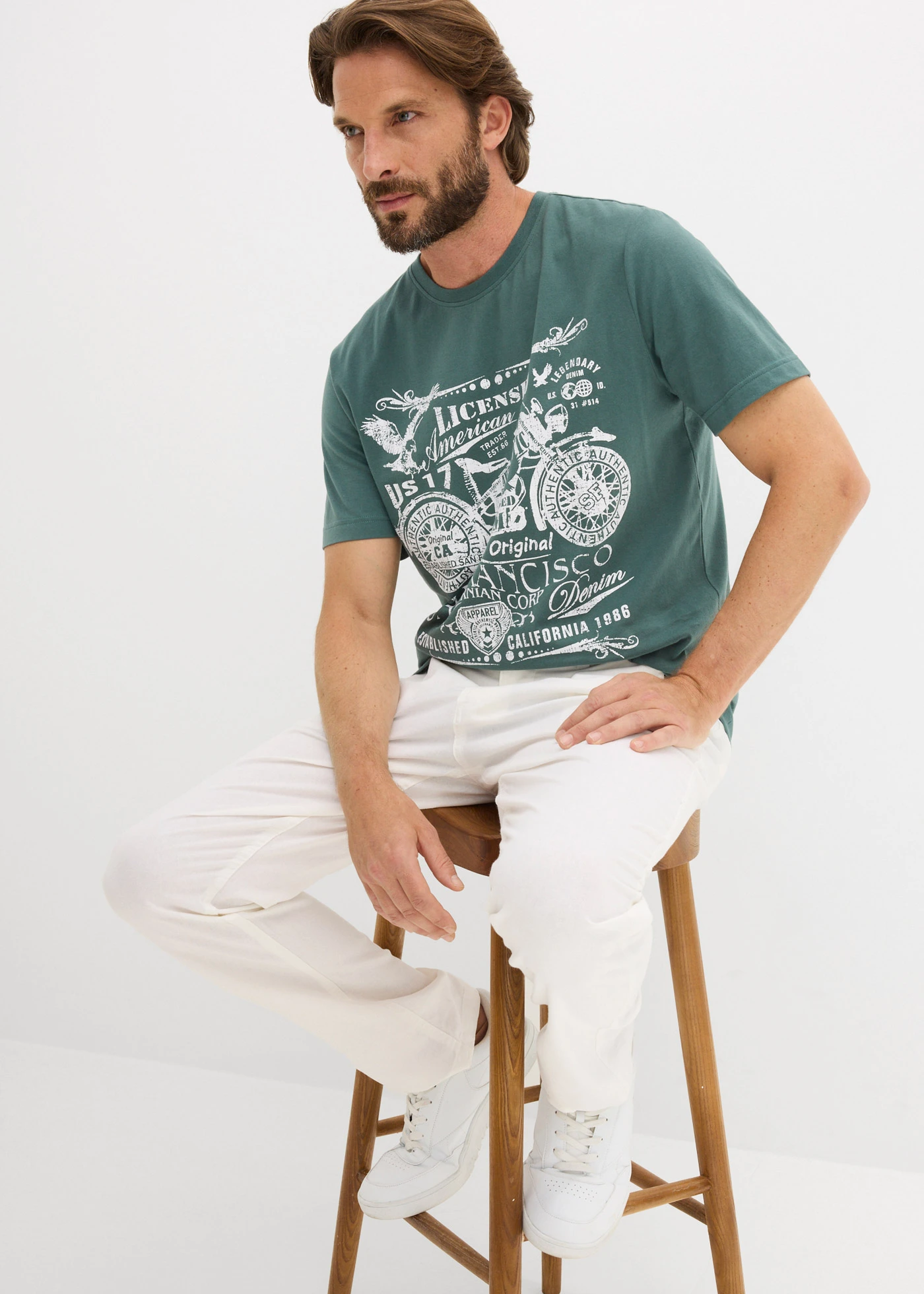 T-shirt z czystej bawełny organicznej  (2 szt.) • ciemnoniebieski+szarozielony z nadrukiem • sklep bonprix