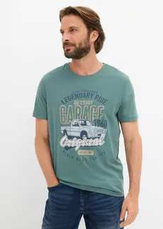 T-shirt (3 szt.) • czarny+niebieski dymny+szarozielony z nadrukiem • sklep bonprix