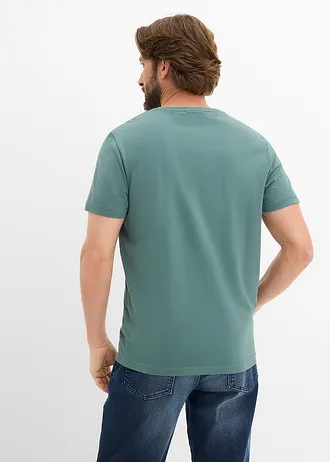 Tričko (3 ks v balení) • černá + kouřově modrá + šedozelená s potiskem • bonprix obchod