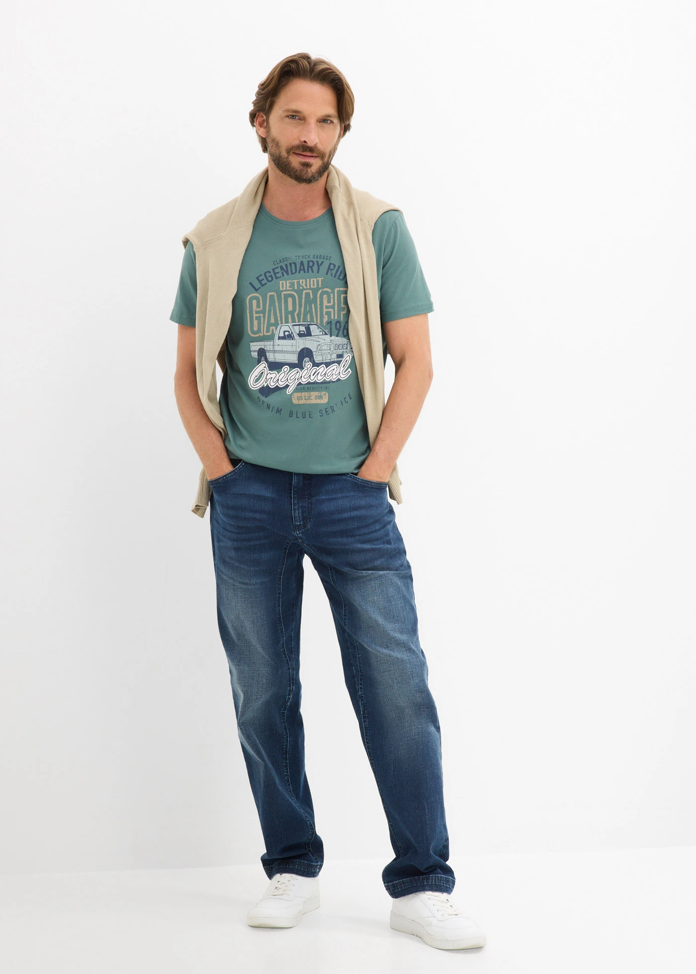 Tričko (3 ks v balení) • černá + kouřově modrá + šedozelená s potiskem • bonprix obchod