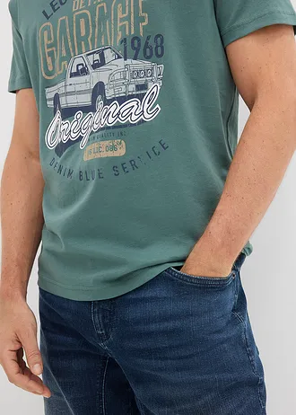 Tričko (3 ks v balení) • černá + kouřově modrá + šedozelená s potiskem • bonprix obchod