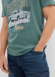 Tricou (set/3 buc.) • negru+albastru fumuriu+gri-verde cu imprimeu • magazin bonprix