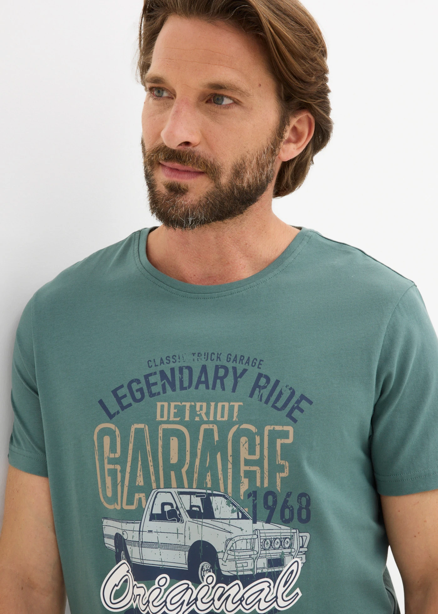 T-shirt (set van 3) • zwart+rookblauw+grijsgroen met print • bonprix online shop