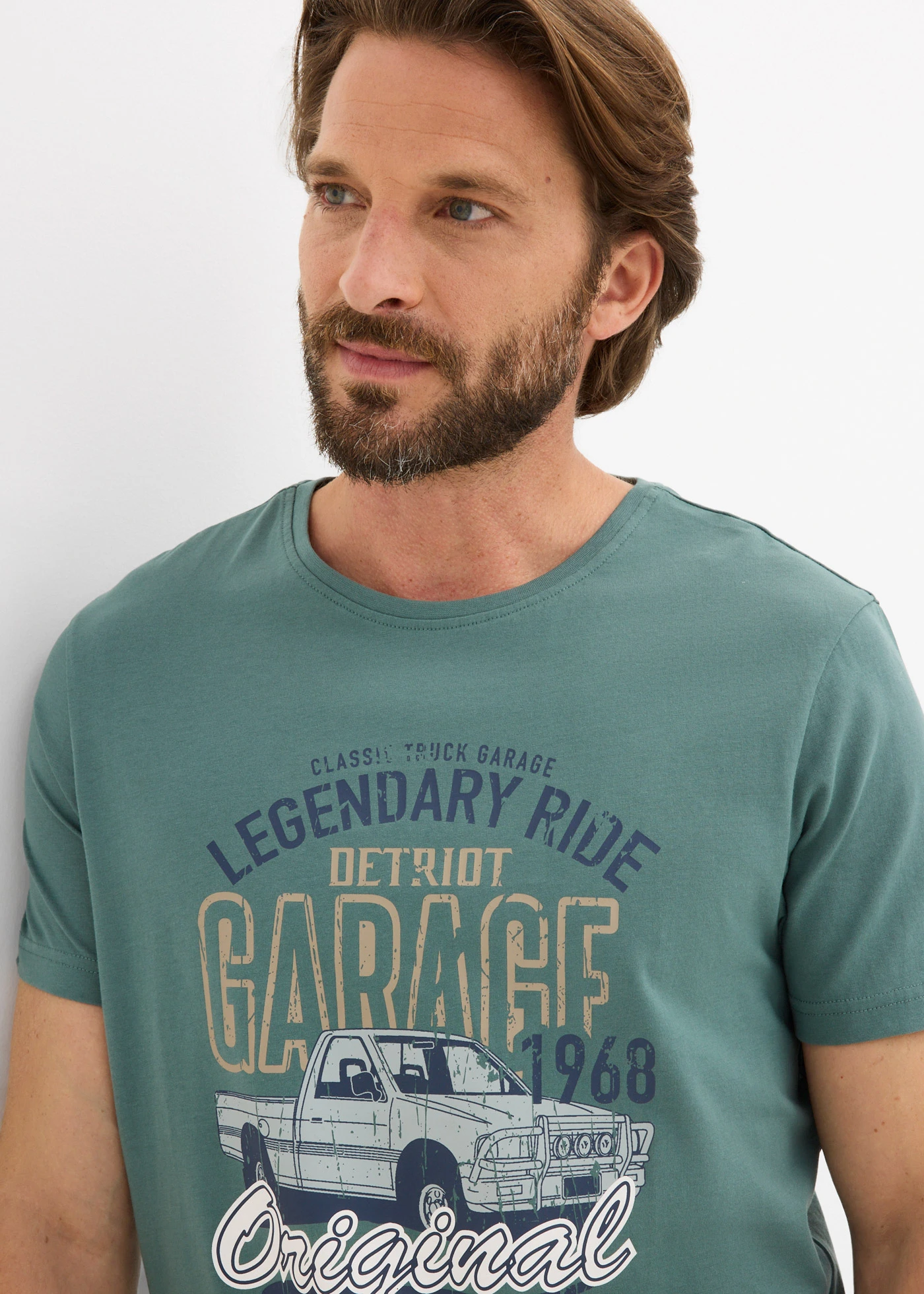 Tričko (3 ks v balení) • černá + kouřově modrá + šedozelená s potiskem • bonprix obchod