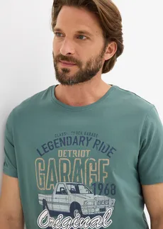 T-shirt (3 szt.) • czarny+niebieski dymny+szarozielony z nadrukiem • sklep bonprix