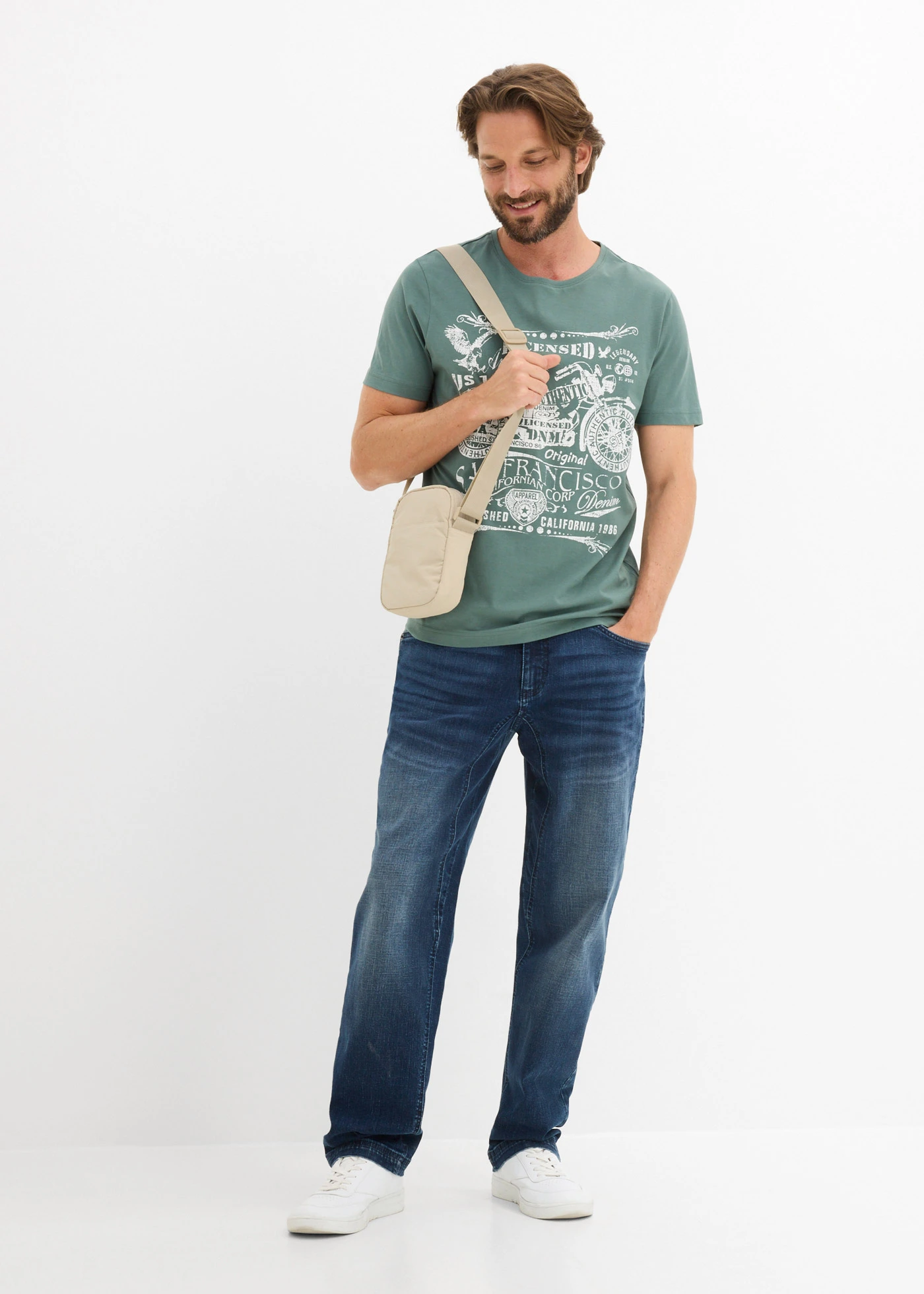 Tricou din bumbac 100% • gri-verde cu imprimeu • magazin bonprix