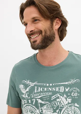 Tricou din bumbac 100% • gri-verde cu imprimeu • magazin bonprix