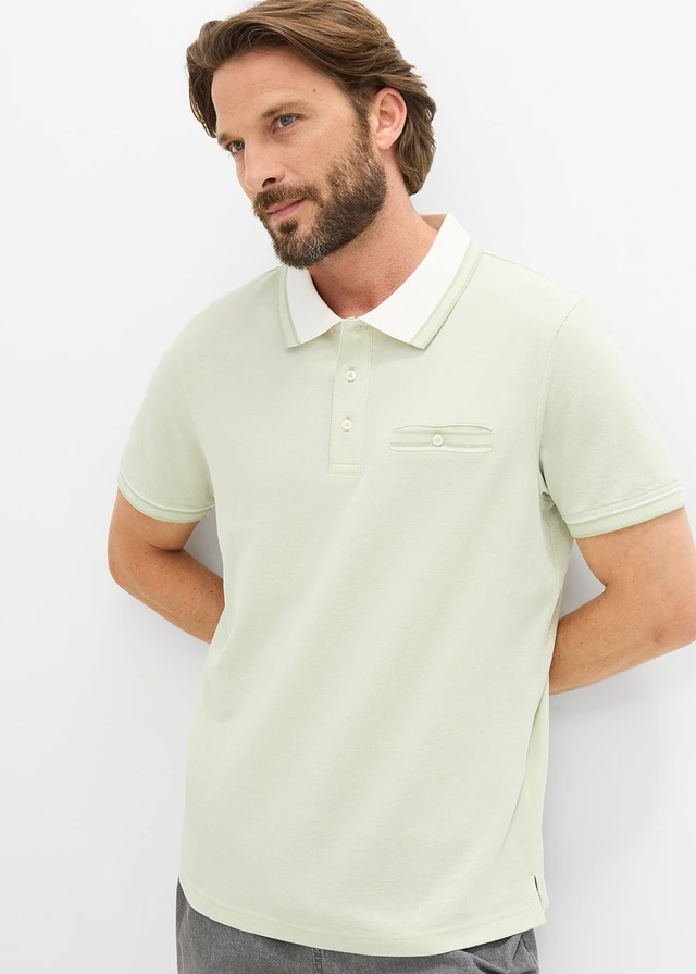 Bluză polo 100% din bumbac organic piqué • gri-verde melanj • magazin bonprix