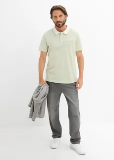 Polo en maille piquée 100% coton, Couleur: vert pâle chiné