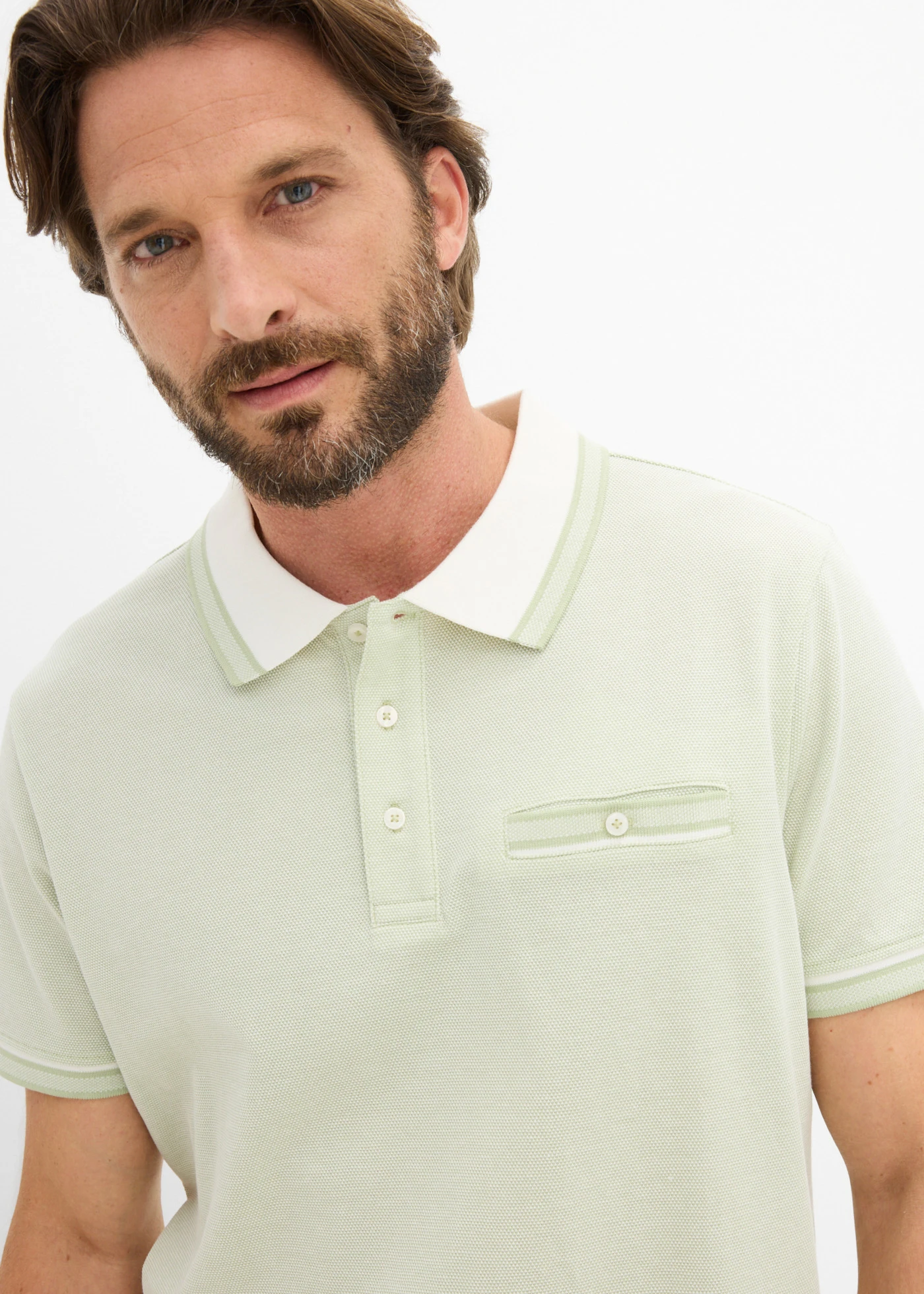 Piqué poloshirt van biologisch katoen • bleekgroen gemêleerd • bonprix online shop