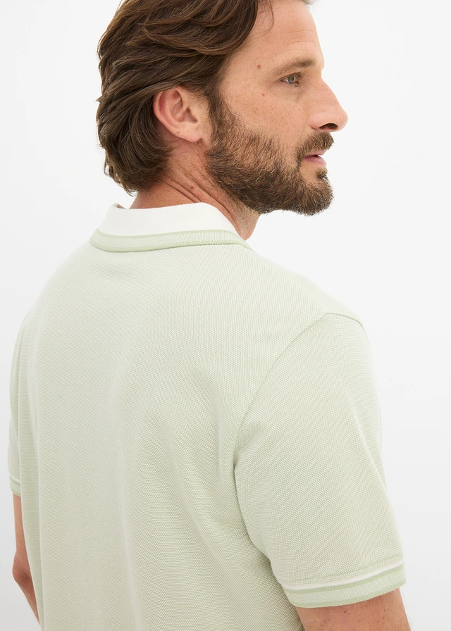 Bluză polo 100% din bumbac organic piqué • gri-verde melanj • magazin bonprix