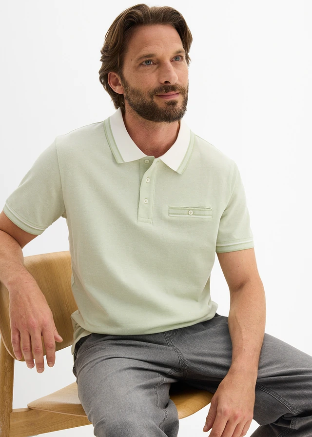 Bluză polo 100% din bumbac organic piqué • gri-verde melanj • magazin bonprix